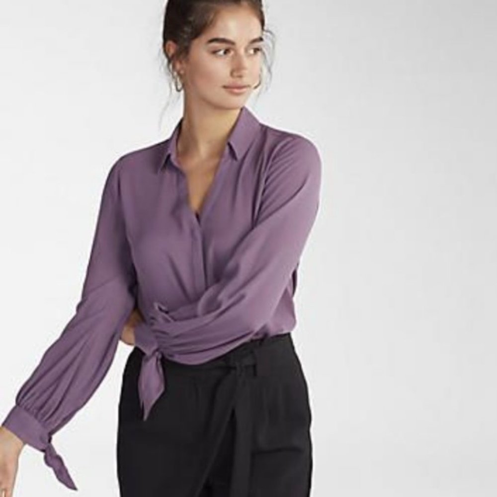 Express Portofino Slim Fit Tie Cuff Blouse